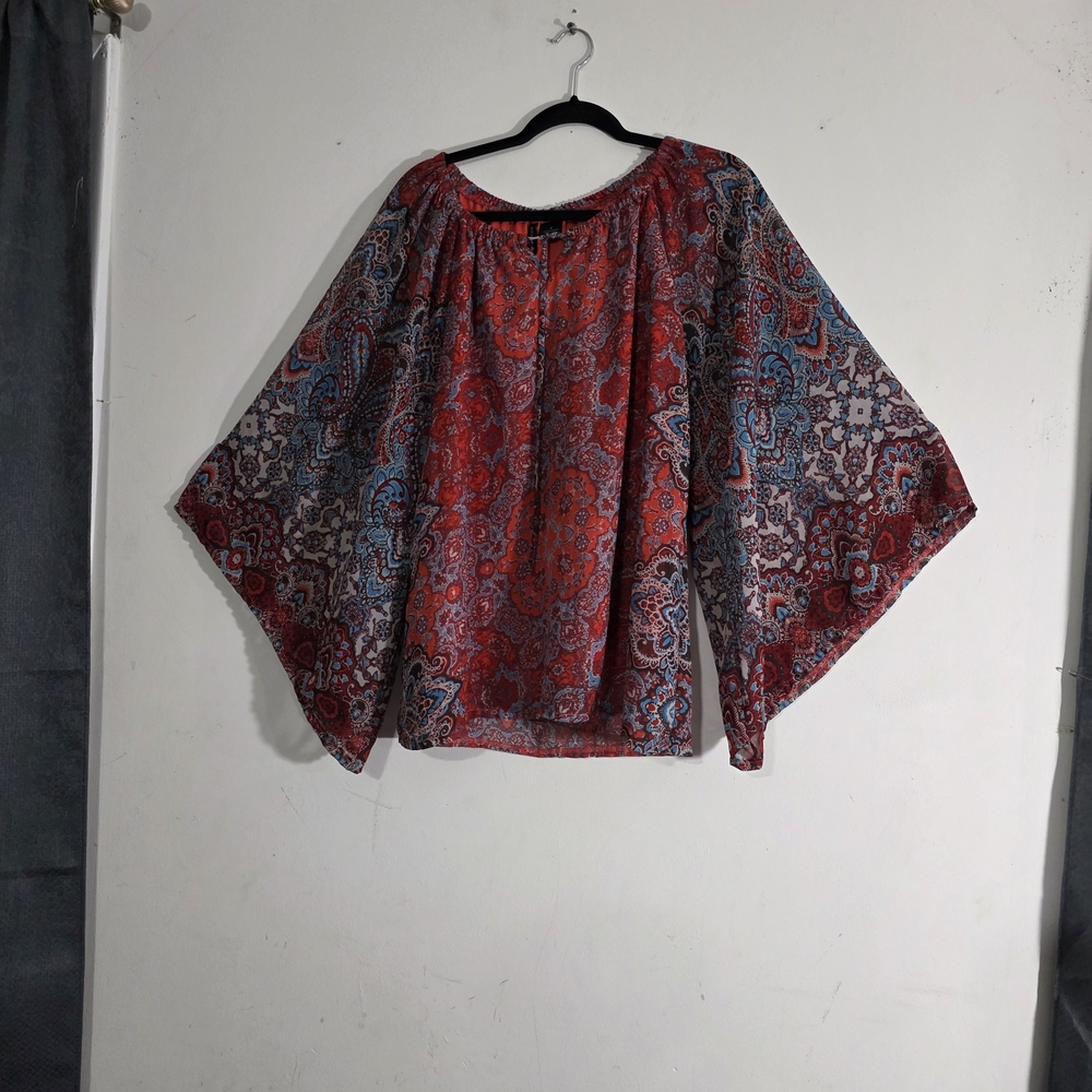 New Directions Red and Blue Paisley Blouse